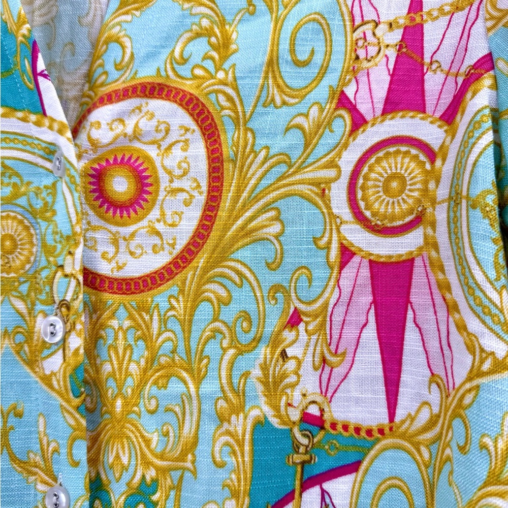 Jane + Delancey Baroque Print Linen Blend Nautical Chain Medallion Top Resort - Picture 4 of 12